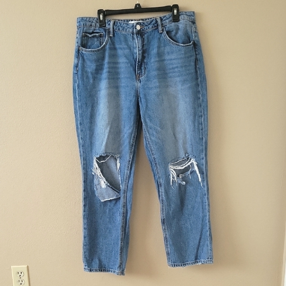 Lovervet Womens Medium Wash High Rise Ripped Denim Jeans - Size 32